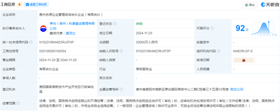 出資2億！茅臺(tái)成立赤源企管合伙企業(yè)