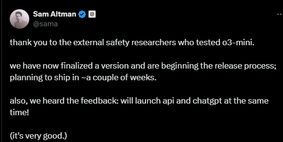 DeepSeek動搖信心？OpenAI或在周五緊急上線最強(qiáng)模型O3 Mini
