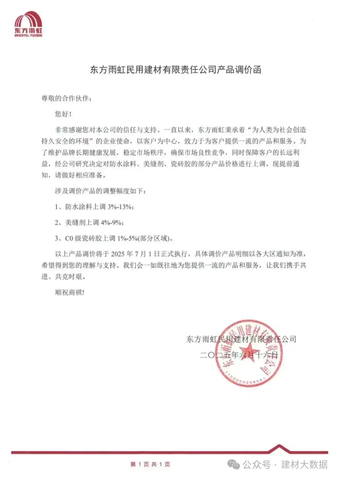 成本高壓難頂！防水“三巨頭”東方雨虹、科順、北新齊發(fā)漲價(jià)函